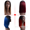 Ombre por atacado Hair brasileiro Swiss Lace peruca curta Bob peruca cor de cabelo 1b/27 azul vermelho 99j Lace Front Wig